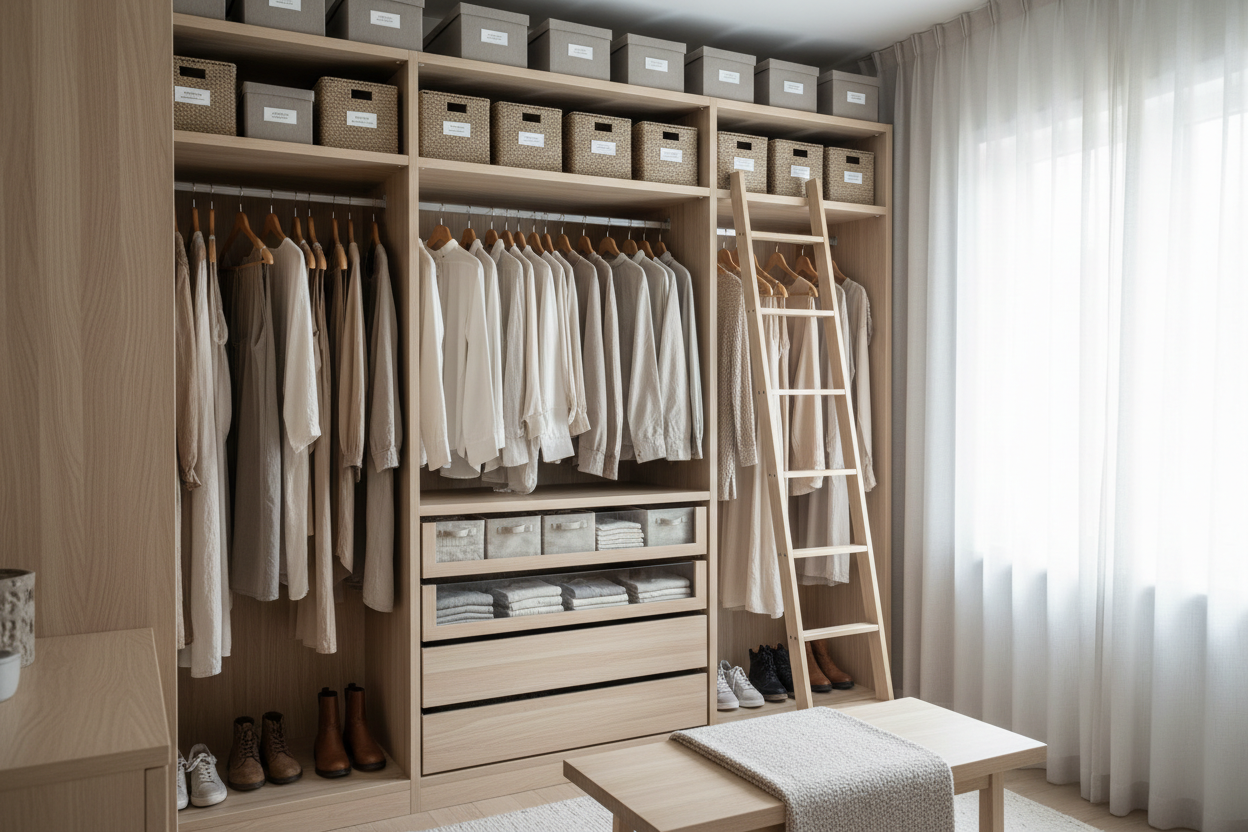 Small closet organization ideas with drawer organizers, storage boxes, and minimalist Nordic solutions