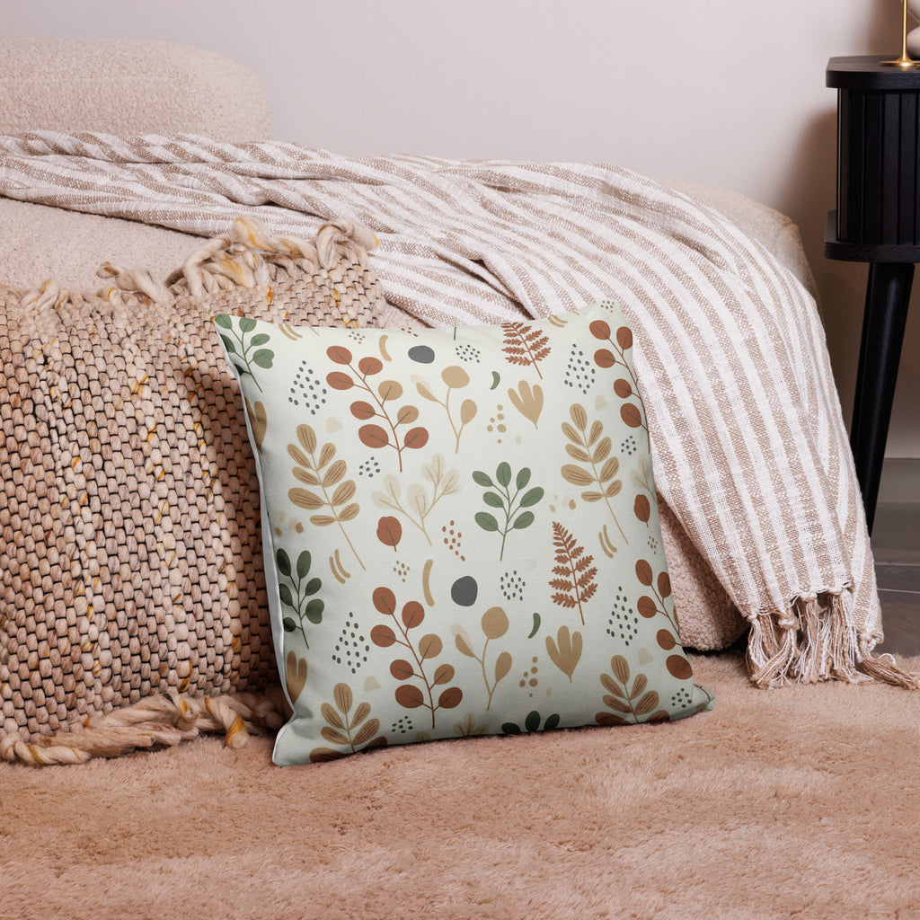 18 inch square throw pillow with minimalist Scandinavian leaf pattern and hidden zipper - premium polyester case