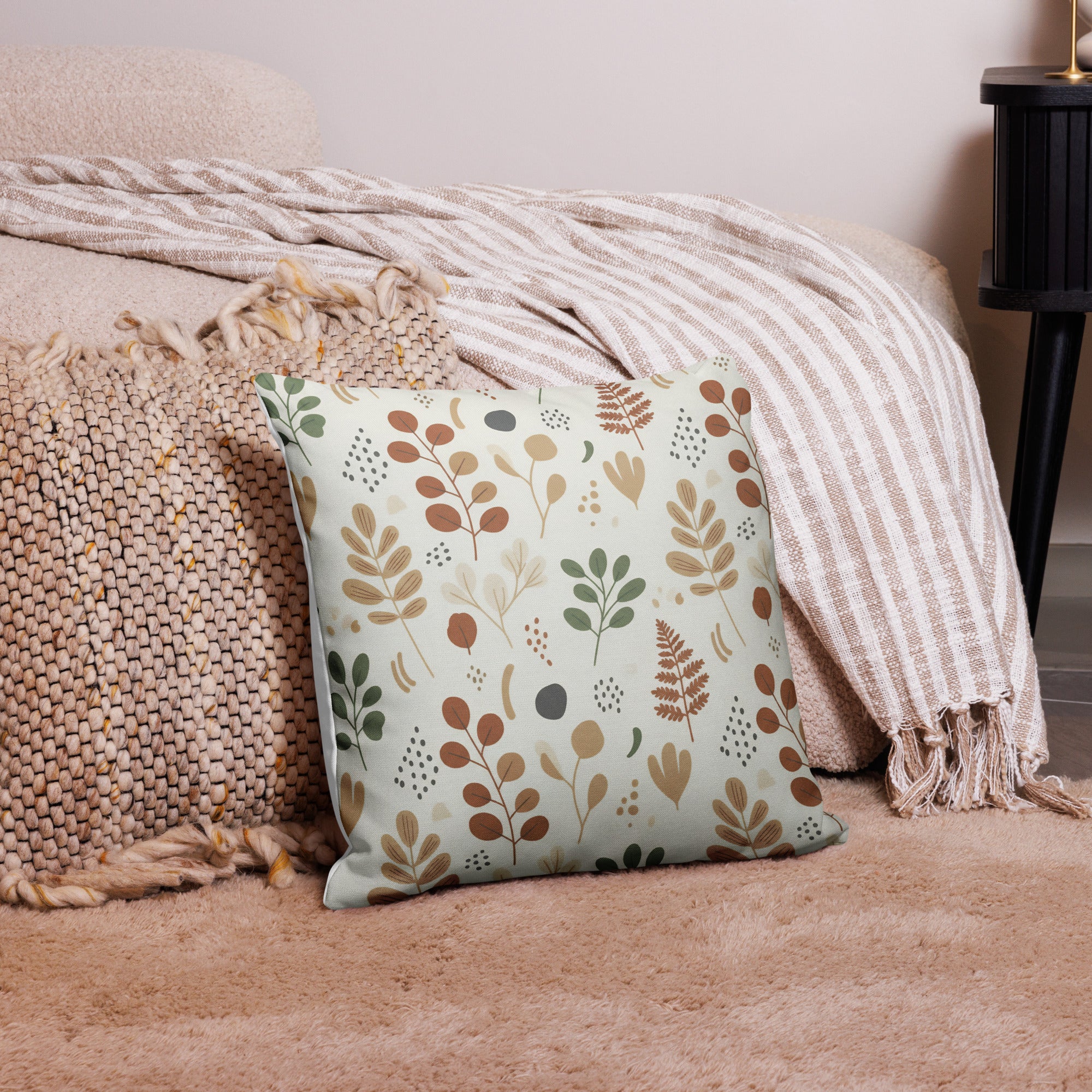 18 inch square throw pillow with minimalist Scandinavian leaf pattern and hidden zipper - premium polyester case