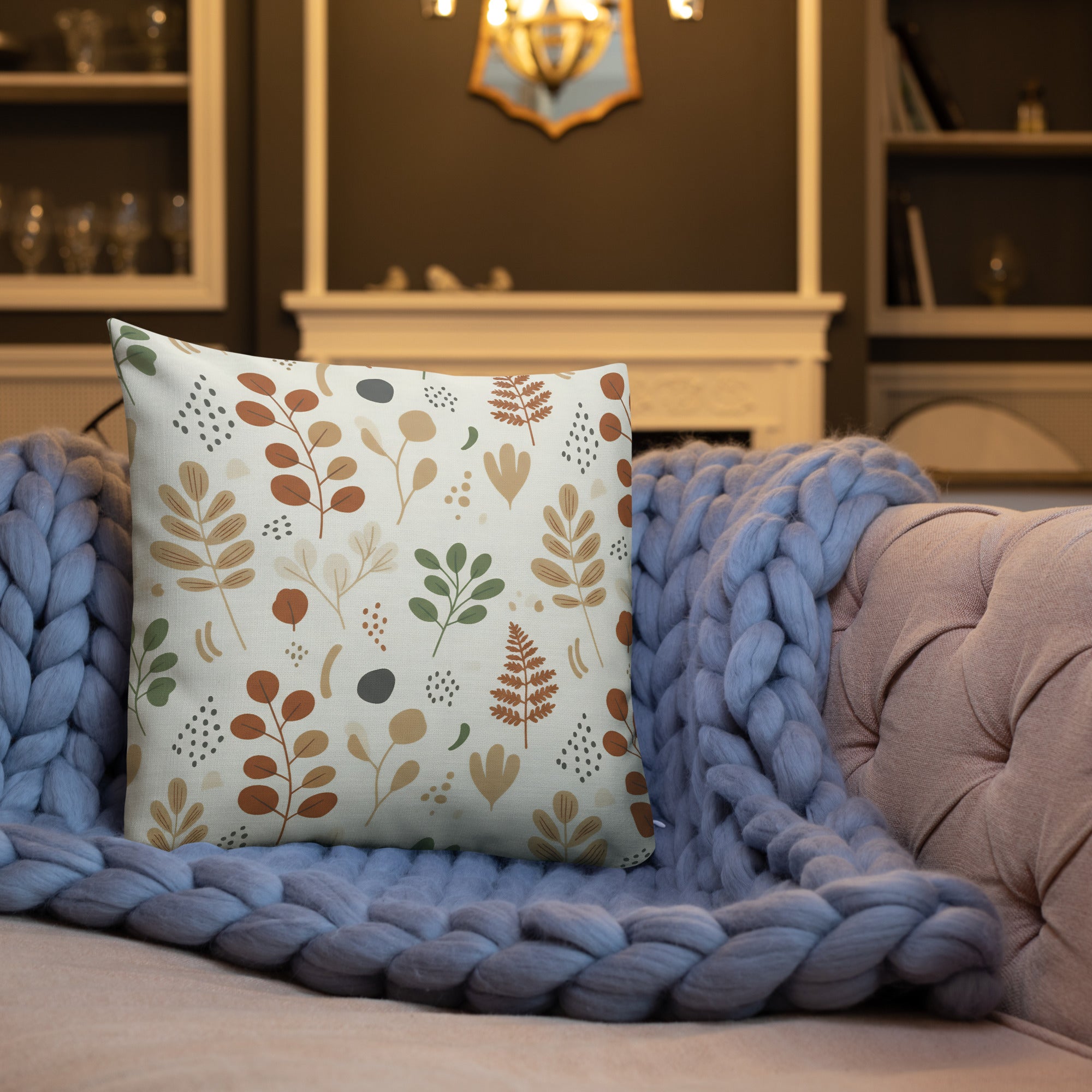 Minimalist botanical pillow bringing Nordic tranquility to contemporary interior design - free shipping included