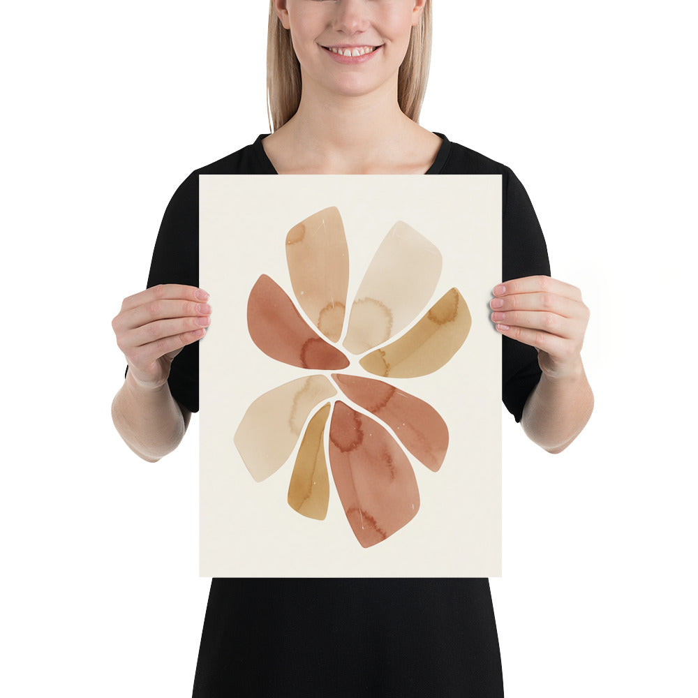 Minimalist botanical poster held by person in modern Scandinavian interior