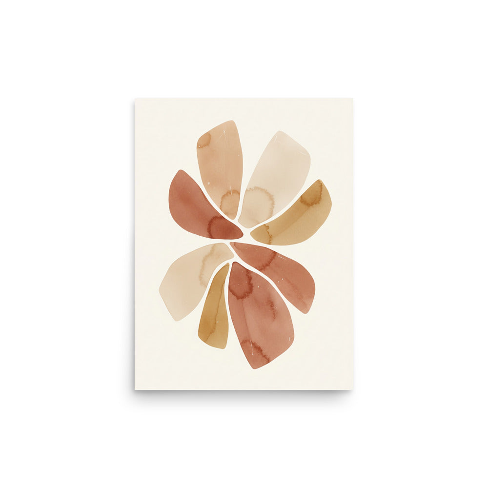 Nordic abstract floral art print with watercolor petals in terracotta and sage green