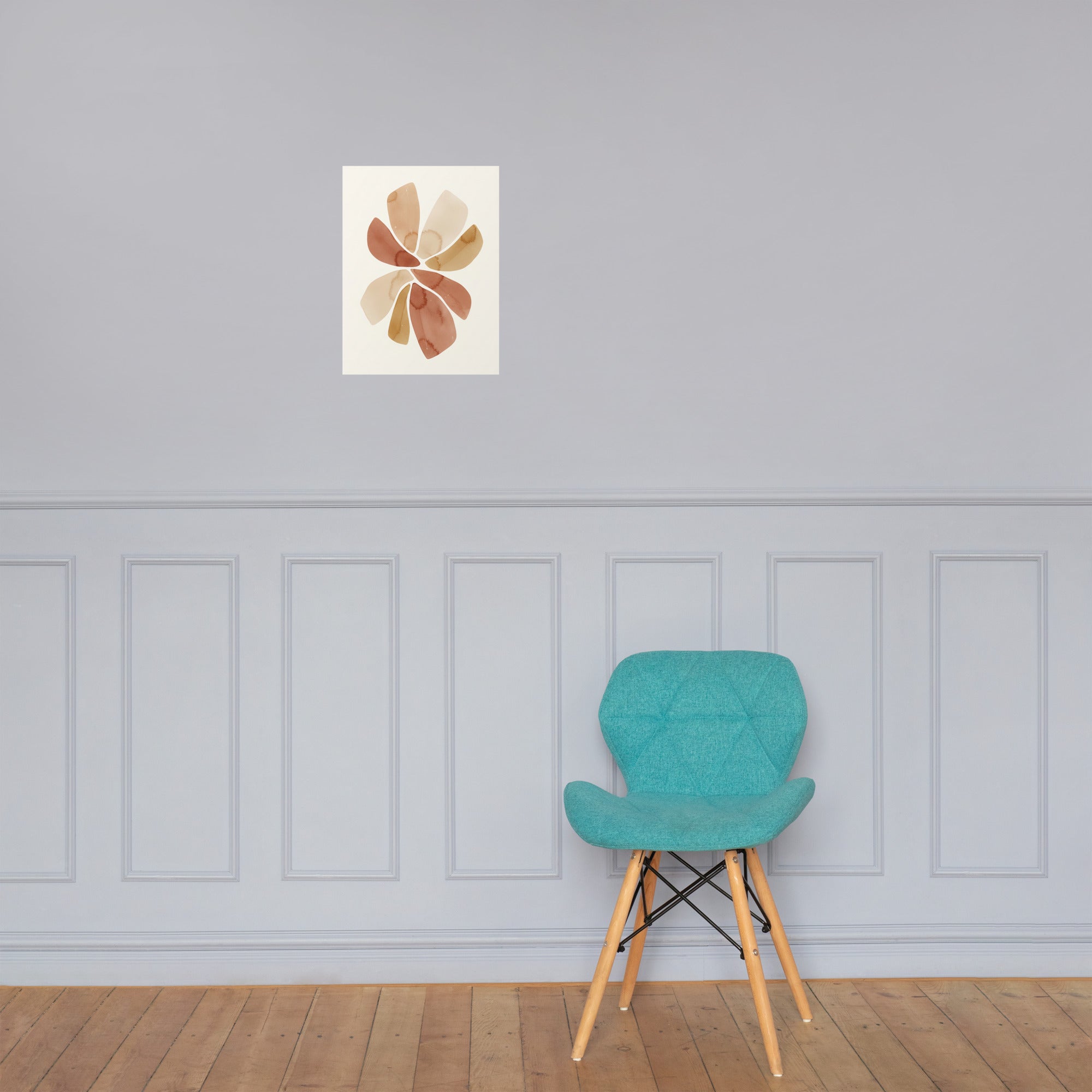 ordic botanical poster displayed in minimalist living room decor