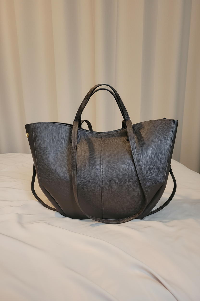 Sac cabas Göteborg cuir italien noir - vue de face sur fond épuré montrant la forme rectangulaire et les finitions premium