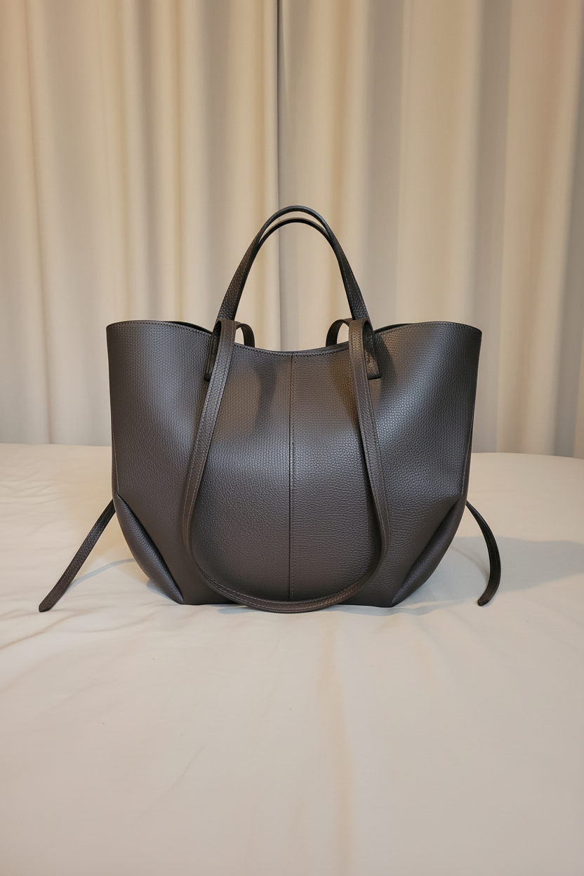 Sac cabas Göteborg en cuir véritable noir Made in Italy - vue principale avec grandes anses structurées et design minimaliste élégant