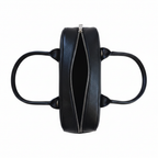 Sac à main Helsinki en cuir véritable noir Made in Italy - vue de dessus montrant la fermeture éclair argentée, la texture du cuir grainé et les anses en cuir