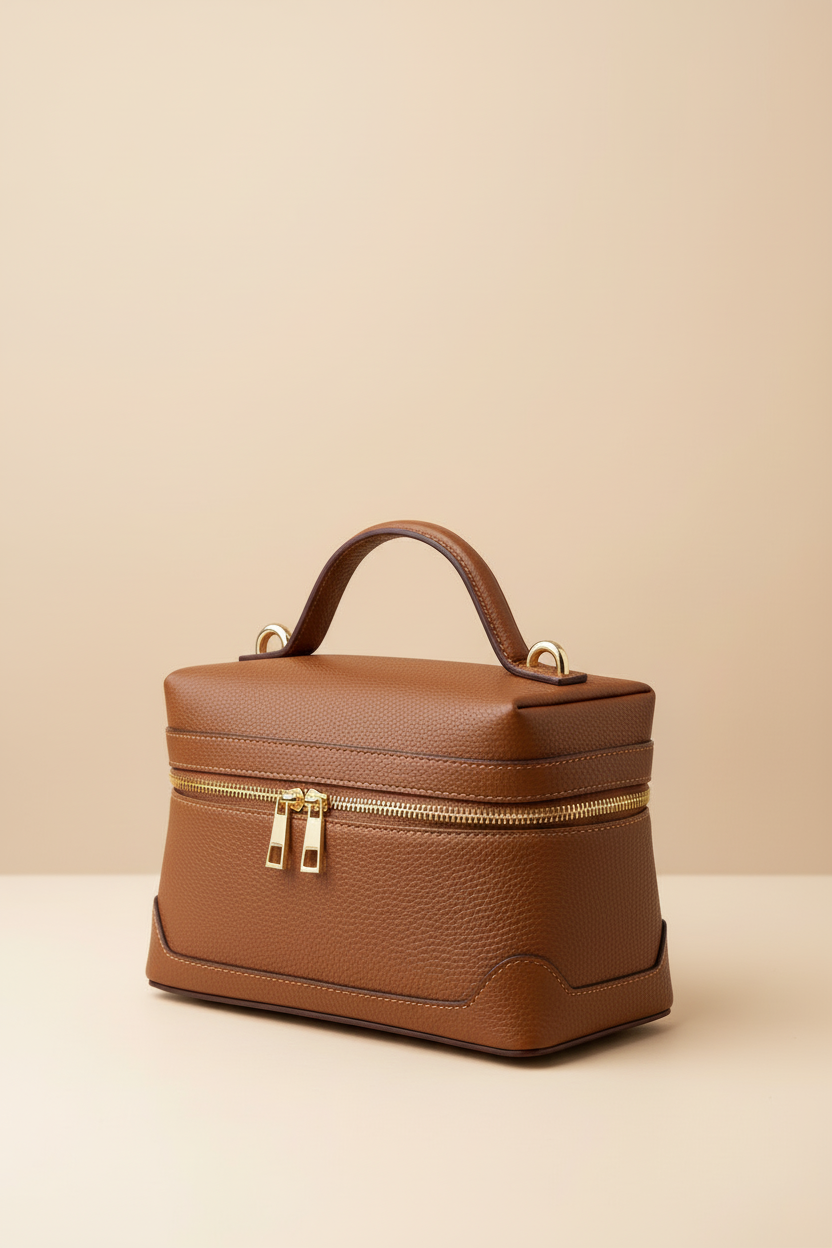 Sac à main Oslo en cuir véritable caramel foncé Made in Italy - vue principale montrant le design élégant et les finitions premium