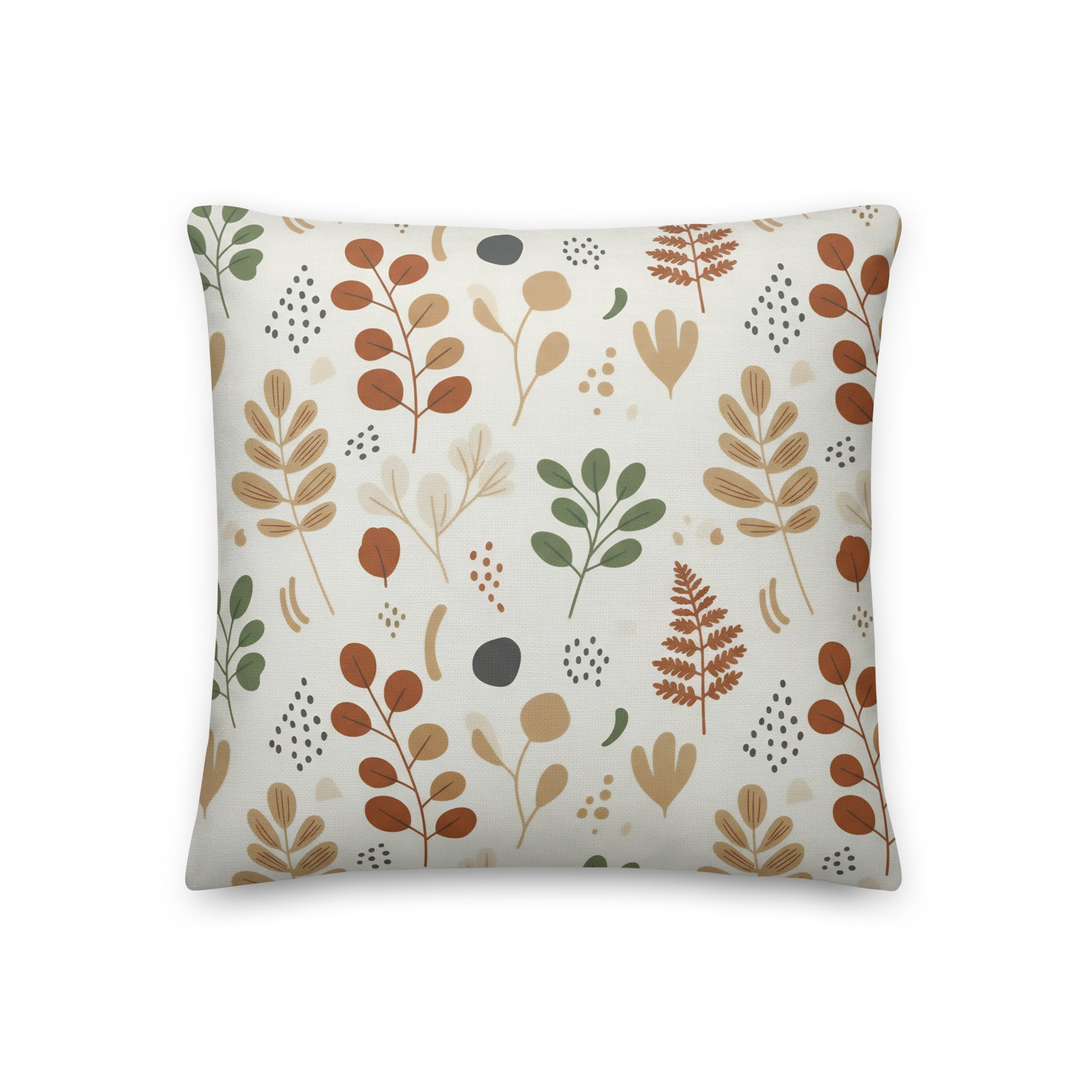 Scandinavian decorative pillow featuring botanical eucalyptus leaf design in warm earthy tones - premium quality