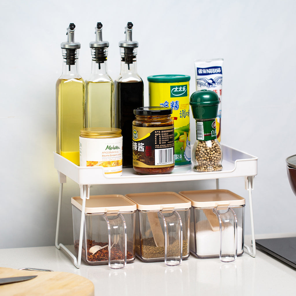 Smart strogare rack for kitchen with various condiments  with white surface