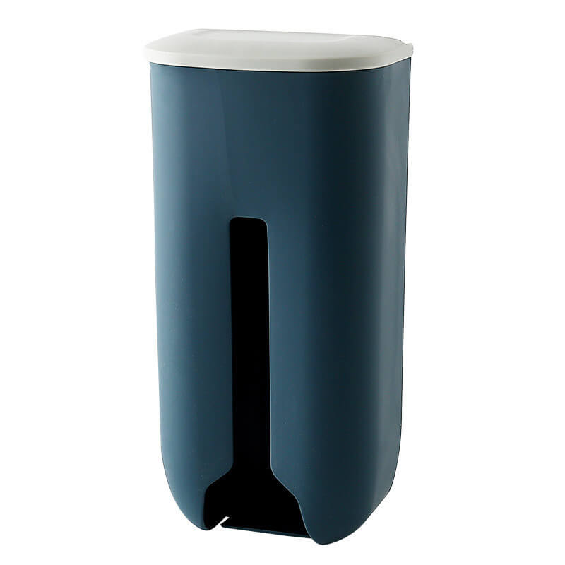 Blue trash can with a white lid on a white background