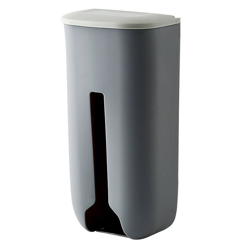 Gray trash can with a white lid on a white background
