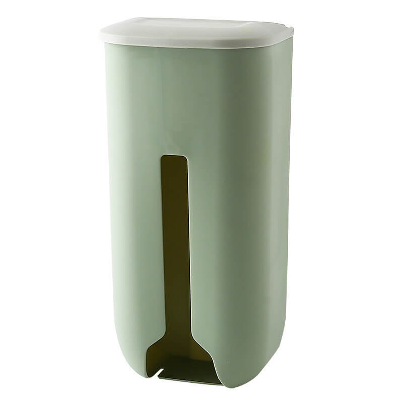 Green plastic container with a white lid on a white background