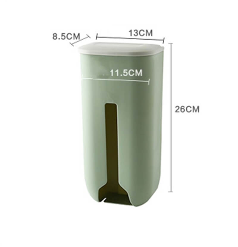 Green container with dimensions labeled on a white background