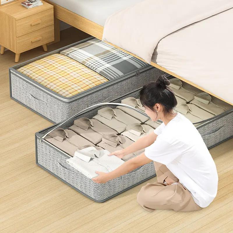 Close-up of zipper and fabric details of storage bag