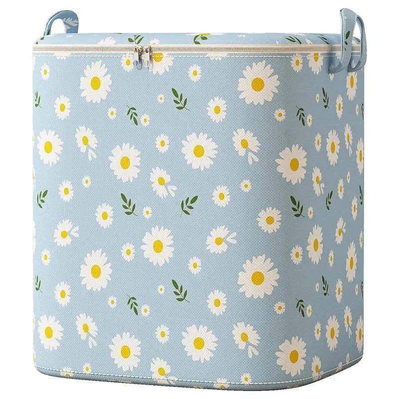 Front view of large capacity foldable clothes & quilt storage bag with lid