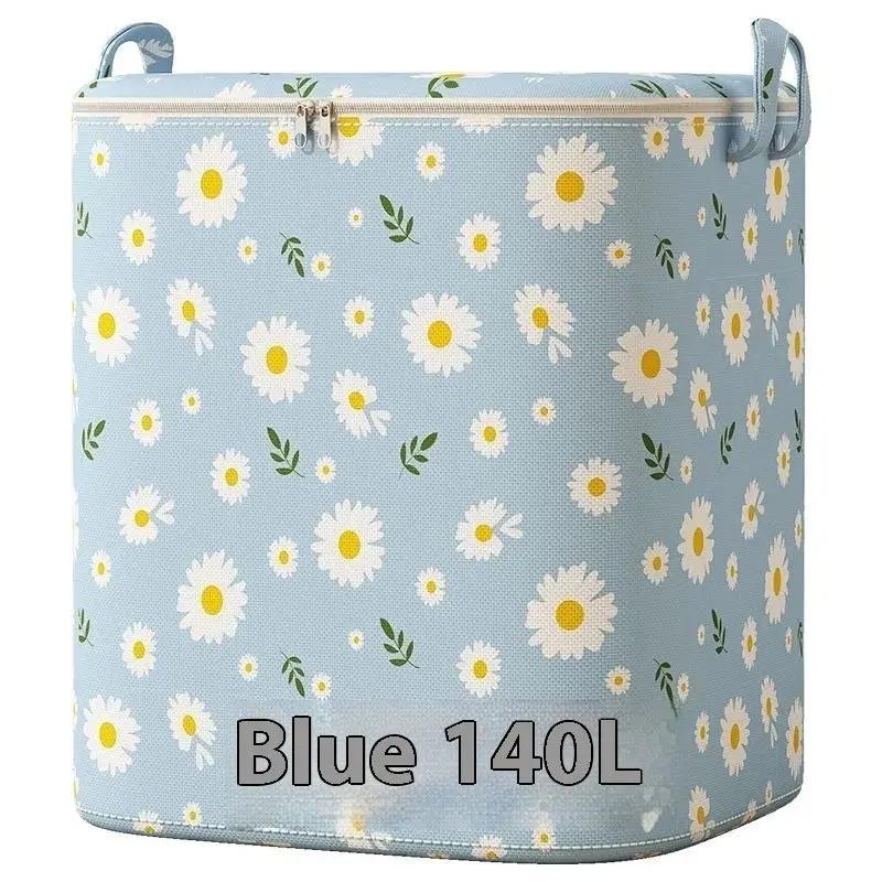 Large capacity foldable clothes & quilt storage bag with lid blue 140 L