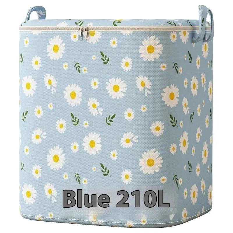 Large capacity foldable clothes & quilt storage bag with lid Blue 210 L
