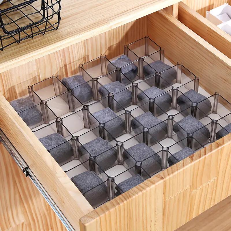 Front view of honeycomb drawer organizer for socks, underwear, and ties