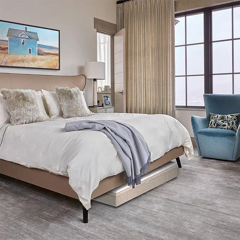 Underbed storage organizer box placed under bed for space-savingv